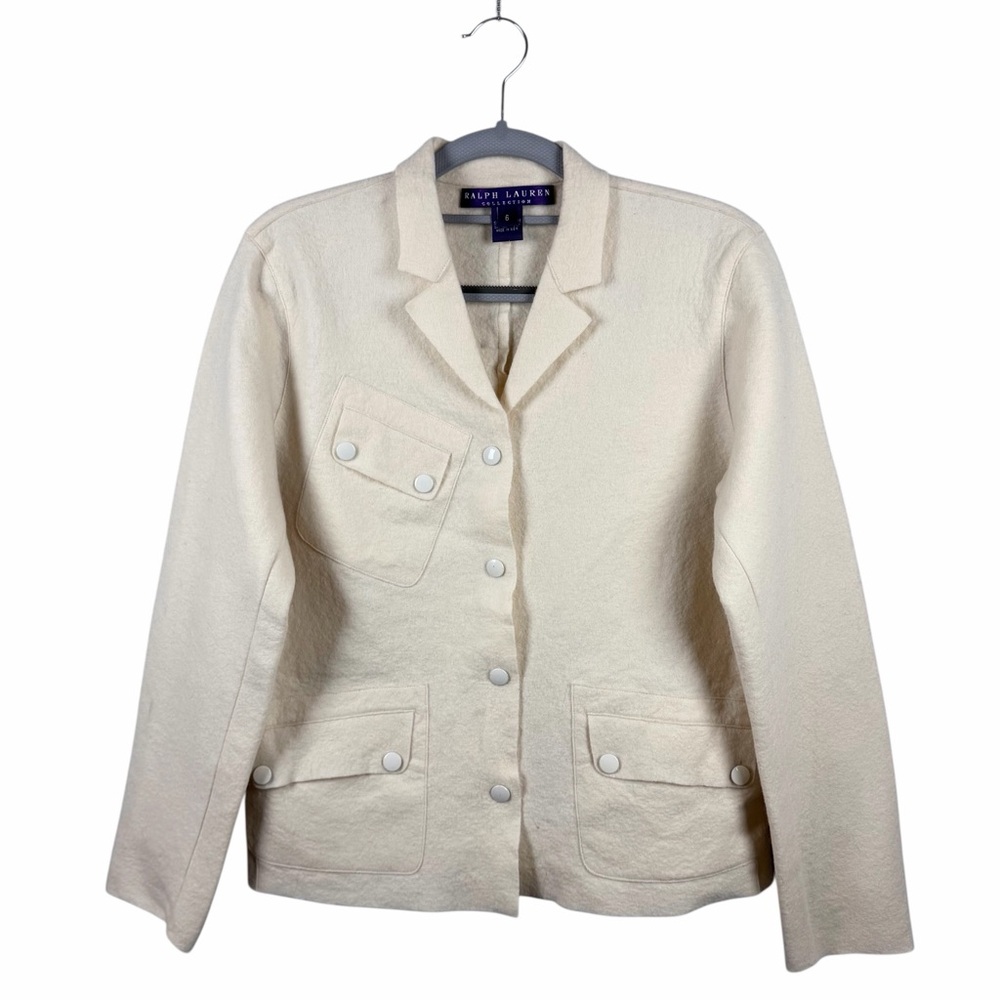 Vintage Ralph Lauren Purple Label 100% Wool Blazer w Pockets in Cream‎